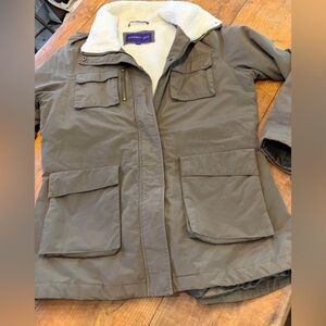 Madden Girl Utility Jacket in Olive with Sherpa Collar